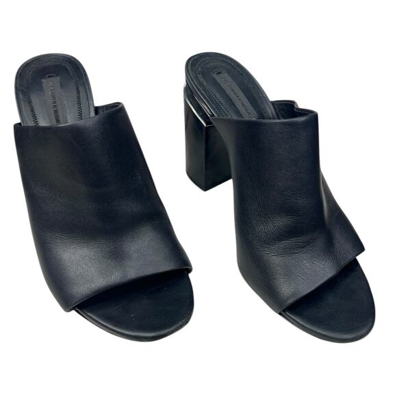 Alexander Wang Women’s Avery Black Leather Block Heel Mules Size 38.5 US 8.5 - Picture 5 of 14